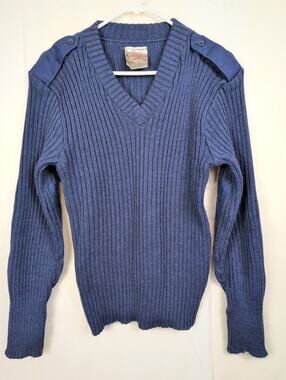 Vintage Brigade Quartermasters wool navy sweater Size 38/M Military Wooly Pully